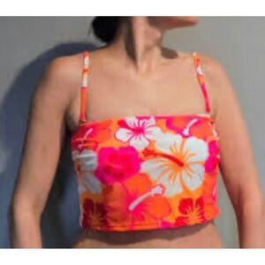 Wild Fable Floral Crop Top Orange Pink Hibiscus Bandeau Camisole NWT Medium